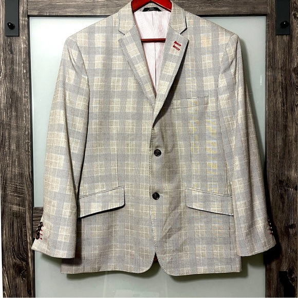 Haggar Other - Haggar Men's 42S Plaid Windowpane Blazer Contrast Stitching Preppy Academia